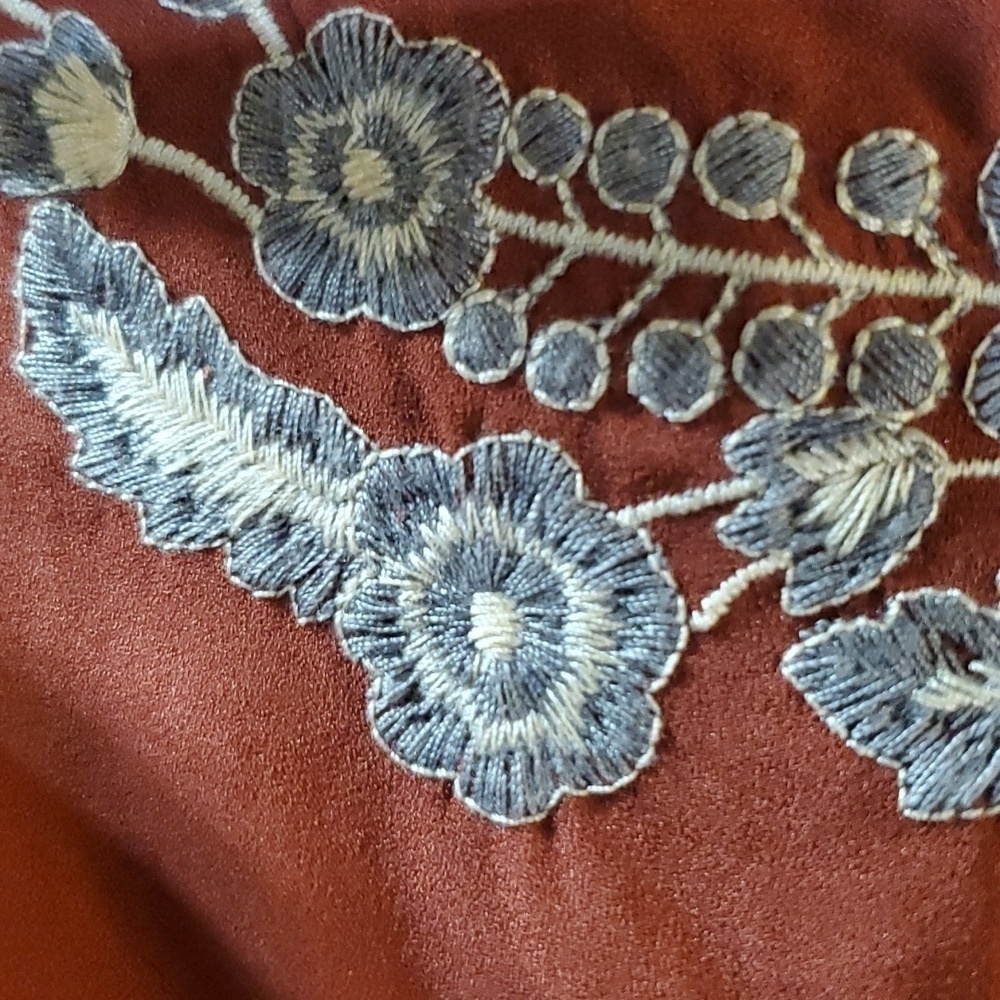 Gimmicks balloon sleeve embroidery boho rust orange smocked top - Picture 7 of 9